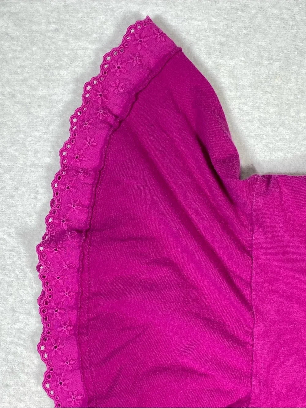Time And Tru T-Shirt Women's XXL Fushia Short Flutter Sleeve Eyelet Lace Trim - Picture 5 of 8
